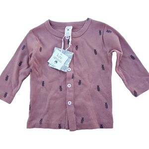 NWT Kate Quinn Organics Cardigan Top Long-sleeve Button Ribbed Owl Print 12-18M